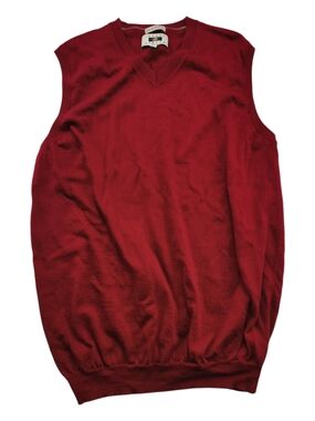 Joseph Abboud Men L Extra Fine Merino Wool Sweater Vest Red V Neck Layering